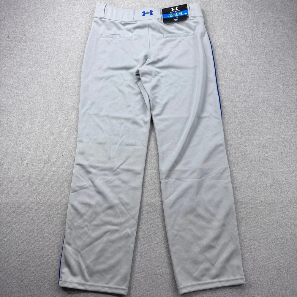 Under Armour Baseball Pants Youth XL Leadoff Gray Blue‎ HeatGear Piped Logo